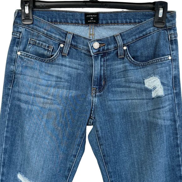 Just Black SZ 26 Jeans Distressed Low-Rise Zip-Fly Whiskered Medium Wash Womens - Picture 2 of 9